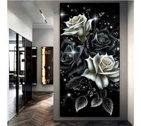 Jinmer 5D Diamond Art Painting,Large Black White Roses Diamond Painting Kits for Adults DIY Full Round Drill Rhinestone Embroidery Cross Stitch Diamond Art Craft for Home Wall Decor 16x32 in