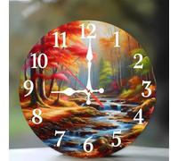 Jinmer 6 Inch Wall Clock,Autumn Woods River Modern Silent Non ticking Clocks, Wooden Frameless Round Easy to Read wall clock for Kitchen/Living Room/Bedroom/Bathroom