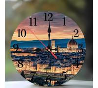 Jinmer 6 Inch Wall Clock,European City Night Modern Silent Non ticking Clocks, Wooden Frameless Round Easy to Read wall clock for Kitchen/Living Room/Bedroom/Bathroom
