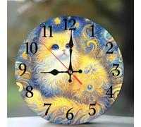 Jinmer 6 Inch Wall Clock,Fantasy Cat Modern Silent Non ticking Clocks, Wooden Frameless Round Easy to Read wall clock for Kitchen/Living Room/Bedroom/Bathroom