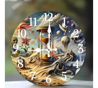 Jinmer 6 Inch Wall Clock,Fantasy Hourglass Scenery Modern Silent Non ticking Clocks, Wooden Frameless Round Easy to Read wall clock for Kitchen/Living Room/Bedroom/Bathroom