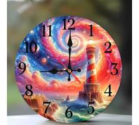 Jinmer 6 Inch Wall Clock,Fantasy Space Lighthouse Modern Silent Non ticking Clocks, Wooden Frameless Round Easy to Read wall clock for Kitchen/Living Room/Bedroom/Bathroom