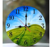 Jinmer 6 Inch Wall Clock,Green Fields Landscape Modern Silent Non ticking Clocks, Wooden Frameless Round Easy to Read wall clock for Kitchen/Living Room/Bedroom/Bathroom