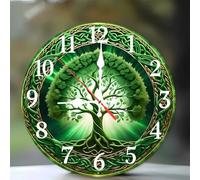 Jinmer 6 Inch Wall Clock,Green Tree of Life Modern Silent Non ticking Clocks, Wooden Frameless Round Easy to Read wall clock for Kitchen/Living Room/Bedroom/Bathroom