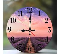 Jinmer 6 Inch Wall Clock,Landscape Lavender Fields Modern Silent Non ticking Clocks, Wooden Frameless Round Easy to Read wall clock for Kitchen/Living Room/Bedroom/Bathroom