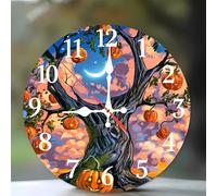 Jinmer 6 Inch Wall Clock,Moon Pumpkin Tree Modern Silent Non ticking Clocks, Wooden Frameless Round Easy to Read wall clock for Kitchen/Living Room/Bedroom/Bathroom