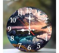 Jinmer 6 Inch Wall Clock,Mountains Rivers Woods Modern Silent Non ticking Clocks, Wooden Frameless Round Easy to Read wall clock for Kitchen/Living Room/Bedroom/Bathroom