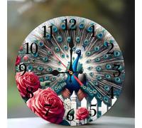 Jinmer 6 Inch Wall Clock,Rose Peacock Modern Silent Non ticking Clocks, Wooden Frameless Round Easy to Read wall clock for Kitchen/Living Room/Bedroom/Bathroom