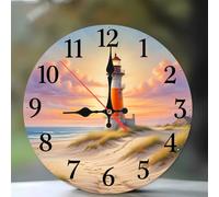 Jinmer 6 Inch Wall Clock,Seaside Scenery Lighthouse Modern Silent Non ticking Clocks, Wooden Frameless Round Easy to Read wall clock for Kitchen/Living Room/Bedroom/Bathroom