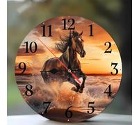 Jinmer 6 Inch Wall Clock,Sunset Running Horse Modern Silent Non ticking Clocks, Wooden Frameless Round Easy to Read wall clock for Kitchen/Living Room/Bedroom/Bathroom