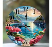 Jinmer 6 Inch Wall Clock,Sunshine River Boat Modern Silent Non ticking Clocks, Wooden Frameless Round Easy to Read wall clock for Kitchen/Living Room/Bedroom/Bathroom