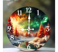 Jinmer 8 Inch Wall Clock,Winter Woods River Modern Silent Non ticking Clocks, Wooden Frameless Round Easy to Read wall clock for Kitchen/Living Room/Bedroom/Bathroom