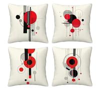 Jinmer Abstract Cushion Covers Set of 4 Velvet cushion covers 22x22 inch Red Black Modern Decorative Throw Pillow Cases for Living Room Sofa Garden Outdoor Decor Pillowcases