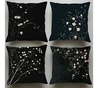 Jinmer Abstract Plants Cushion Covers Set of 4 Velvet cushion covers 14x14 inch Black Beige Modern Decorative Throw Pillow Cases for Living Room Sofa Garden Outdoor Decor Pillowcases