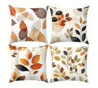 Jinmer Autumn Leaves Cushion Covers Set of 4 Velvet cushion covers 14x14 inch Brown Yellow Black Modern Decorative Throw Pillow Cases for Living Room Sofa Garden Outdoor Decor Pillowcases