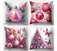 Jinmer Beautiful Christmas Cushion Covers Set of 4 Velvet cushion covers 22x22 inch Pink Modern Decorative Throw Pillow Cases for Living Room Sofa Garden Outdoor Decor Pillowcases
