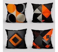Jinmer Black Orange Cushion Covers Set of 4 Velvet cushion covers 22x22 inch Abstract Geometric Modern Decorative Throw Pillow Cases for Living Room Sofa Garden Outdoor Decor Pillowcases
