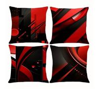 Jinmer Black Red Cushion Covers Set of 4 Velvet cushion covers 22x22 inch Striped Modern Decorative Throw Pillow Cases for Living Room Sofa Garden Outdoor Decor Pillowcases