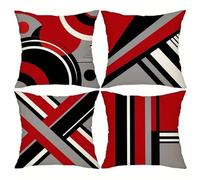Jinmer Black Red Gray Cushion Covers Set of 4 Velvet cushion covers 14x14 inch Stripes Modern Decorative Throw Pillow Cases for Living Room Sofa Garden Outdoor Decor Pillowcases