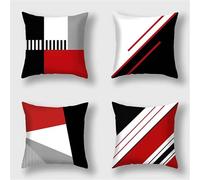 Jinmer Black Red White Cushion Covers Set of 4 Velvet cushion covers 14x14 inch Geometric Stripes Modern Decorative Throw Pillow Cases for Living Room Sofa Garden Outdoor Decor Pillowcases