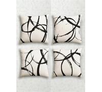 Jinmer Black Stripes Cushion Covers Set of 4 Velvet cushion covers 14x14 inch Abstract Modern Decorative Throw Pillow Cases for Living Room Sofa Garden Outdoor Decor Pillowcases