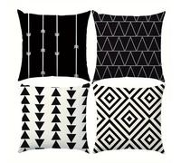 Jinmer Black White Cushion Covers Set of 4 Velvet cushion covers 14x14 inch Geometric Modern Decorative Throw Pillow Cases for Living Room Sofa Garden Outdoor Decor Pillowcases