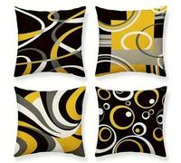 Jinmer Circular Stripes Cushion Covers Set of 4 Velvet cushion covers 14x14 inch Black Yellow Gray Modern Decorative Throw Pillow Cases for Living Room Sofa Garden Outdoor Decor Pillowcases