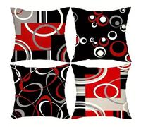 Jinmer Circular Stripes Cushion Covers Set of 4 Velvet cushion covers 22x22 inch Black Red Gray Modern Decorative Throw Pillow Cases for Living Room Sofa Garden Outdoor Decor Pillowcases