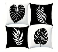 Jinmer Leaves Cushion Covers Set of 4 Velvet cushion covers 14x14 inch Black White Modern Decorative Throw Pillow Cases for Living Room Sofa Garden Outdoor Decor Pillowcases