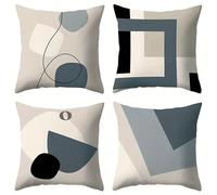 Jinmer Linear Geometry Cushion Covers Set of 4 Velvet cushion covers 22x22 inch Beige Black Gray Modern Decorative Throw Pillow Cases for Living Room Sofa Garden Outdoor Decor Pillowcases