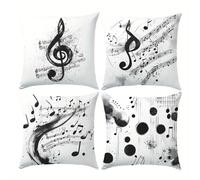 Jinmer Musical Notes Cushion Covers Set of 4 Velvet cushion covers 18x18 inch Black Modern Decorative Throw Pillow Cases for Living Room Sofa Garden Outdoor Decor Pillowcases