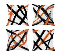 Jinmer Orange Black Cushion Covers Set of 4 Velvet cushion covers 14x14 inch Striped Modern Decorative Throw Pillow Cases for Living Room Sofa Garden Outdoor Decor Pillowcases