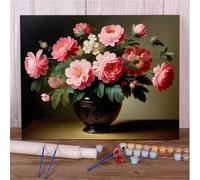 Jinmer Paint by Numbers for Adults Pink Potted Plant Painting by Numbers Kits On Canvas,with Paint Brushes DIY Acrylic Oil Painting Drawing Paintworkarts for Home Wall Decor with Framed,55x70cm