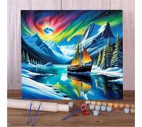 Jinmer Paint by Numbers for Adults Snow Mountain Sailboat Painting by Numbers Kits On Canvas,with Paint Brushes DIY Acrylic Oil Painting Drawing Paintworkarts for Home Wall Decor Frameless,55x70cm