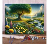 Jinmer Paint by Numbers for Adults Spring Fields Rivers Painting by Numbers Kits On Canvas,with Paint Brushes DIY Acrylic Oil Painting Drawing Paintworkarts for Home Wall Decor Frameless,50x65cm