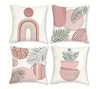Jinmer Pink Abstract Cushion Covers Set of 4 Velvet cushion covers 14x14 inch Leaves Modern Decorative Throw Pillow Cases for Living Room Sofa Garden Outdoor Decor Pillowcases