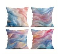 Jinmer Pink Blue Cushion Covers Set of 4 Velvet cushion covers 18x18 inch Beautiful Stripes Modern Decorative Throw Pillow Cases for Living Room Sofa Garden Outdoor Decor Pillowcases