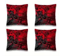 Jinmer Red Black Cushion Covers Set of 4 Velvet cushion covers 14x14 inch Abstract Modern Decorative Throw Pillow Cases for Living Room Sofa Garden Outdoor Decor Pillowcases