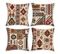 Jinmer Red Black Cushion Covers Set of 4 Velvet cushion covers 22x22 inch Vintage Modern Decorative Throw Pillow Cases for Living Room Sofa Garden Outdoor Decor Pillowcases
