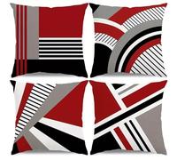 Jinmer Red Black Gray Cushion Covers Set of 4 Velvet cushion covers 14x14 inch Stripes Modern Decorative Throw Pillow Cases for Living Room Sofa Garden Outdoor Decor Pillowcases
