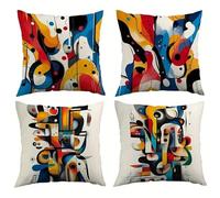 Jinmer Set of 4 Abstract Cushion Covers 70x70cm,Square Soft Velvet Throw Pillow Cover 28x28 inch Blue Red Black cushion covers for Sofa Bedroom Home Decor