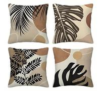 Jinmer Set of 4 Abstract Leaves Cushion Covers 70x70cm,Square Soft Velvet Throw Pillow Cover 28x28 inch Black Brown cushion covers for Sofa Bedroom Home Decor