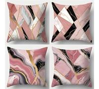 Jinmer Set of 4 Geometric Marble Cushion Covers 70x70cm,Square Soft Velvet Throw Pillow Cover 28x28 inch Pink Black cushion covers for Sofa Bedroom Home Decor