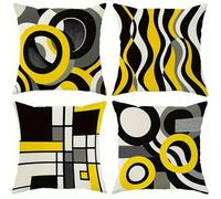 Jinmer Set of 4 Geometric Stripes Cushion Covers 70x70cm,Square Soft Velvet Throw Pillow Cover 28x28 inch Black Yellow Gray cushion covers for Sofa Bedroom Home Decor