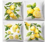 Jinmer Set of 4 Lemon Cushion Covers 40x40cm,Square Soft Velvet Throw Pillow Cover 16x16 inch Yellow Fruits cushion covers for Sofa Bedroom Home Decor