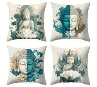 Jinmer Set of 4 Lotus Religion Cushion Covers 60x60cm,Square Soft Velvet Throw Pillow Cover 24x24 inch Chinese Style cushion covers for Sofa Bedroom Home Decor