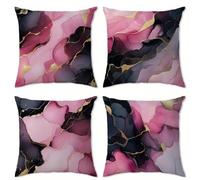 Jinmer Set of 4 Marble Cushion Covers 30x30cm,Square Soft Velvet Throw Pillow Cover 12x12 inch Pink Gold Black cushion covers for Sofa Bedroom Home Decor