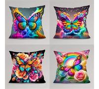 Jinmer Set of 4 Rainbow Butterfly Cushion Covers 50x50cm,Square Soft Velvet Throw Pillow Cover 20x20 inch Colorful cushion covers for Sofa Bedroom Home Decor