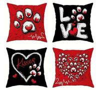 Jinmer Set of 4 Red Black White Cushion Covers 70x70cm,Square Soft Velvet Throw Pillow Cover 28x28 inch Cartoon cushion covers for Sofa Bedroom Home Decor