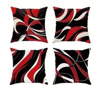 Jinmer Stripes Cushion Covers Set of 4 Velvet cushion covers 14x14 inch Black Red White Modern Decorative Throw Pillow Cases for Living Room Sofa Garden Outdoor Decor Pillowcases